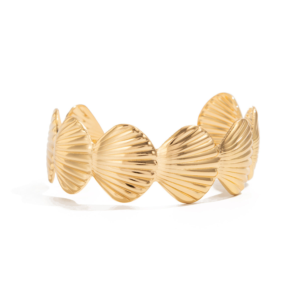 Vacation Style Floral Seashell Open Bangle Bracelet for Women in Plated Metal