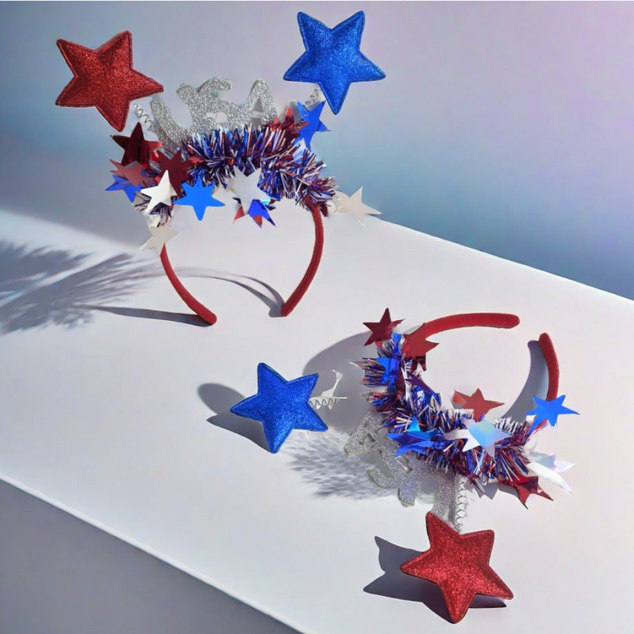 Red White Blue Star Headband for USA Independence Day Party Unisex Hair Accessory
