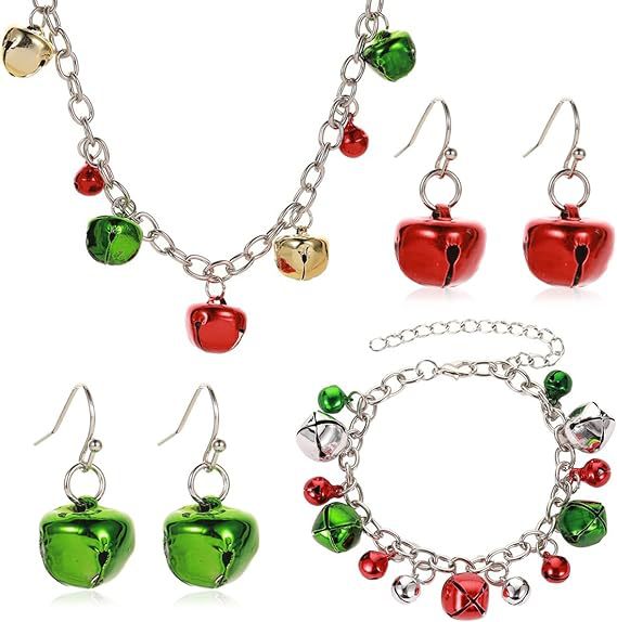 Set di collana con campanella natalizia da donna, gioielli con catena a croce in lega con ciondolo a campana, bracciale e orecchini, accessori natalizi
