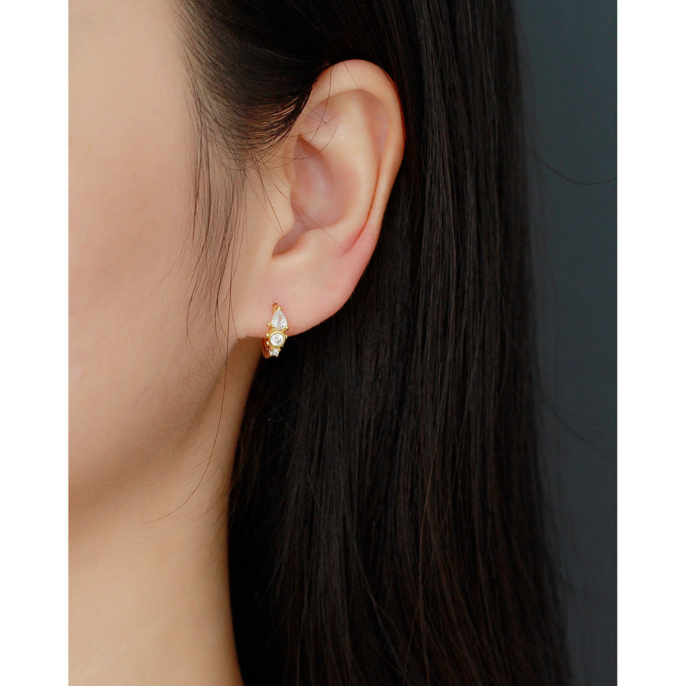Orecchini a cerchio in argento sterling S925 a goccia minimalisti con intarsio di zirconi