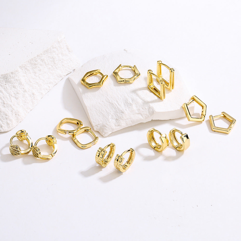 Minimalist Geometric Copper Earrings with 18K Gold Plating for Women