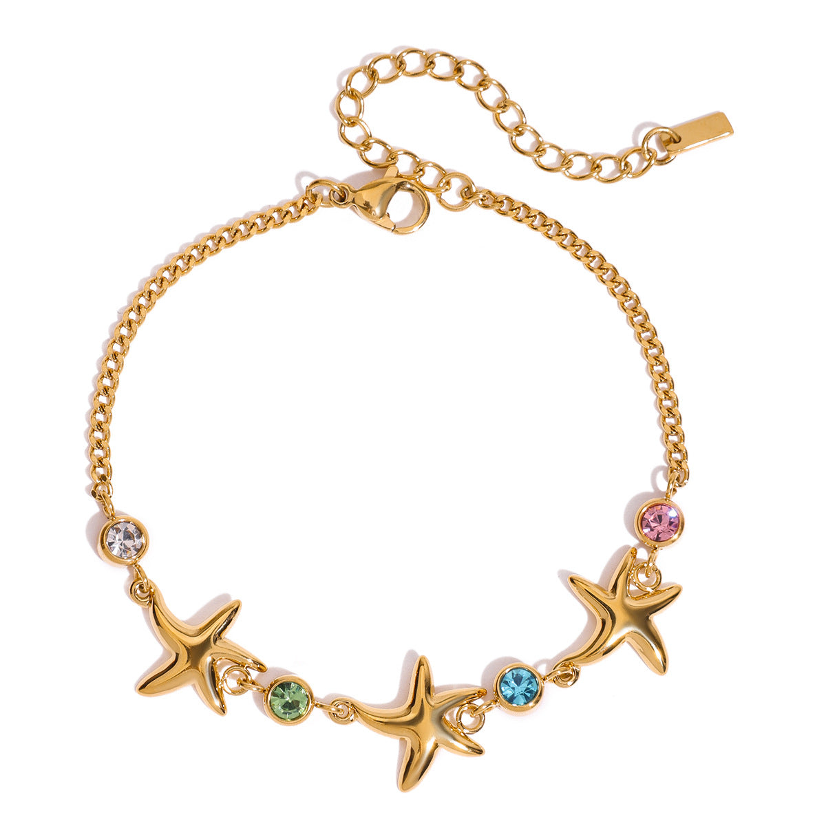 Cubic Zirconia Starfish Stainless Steel Bracelet for Women