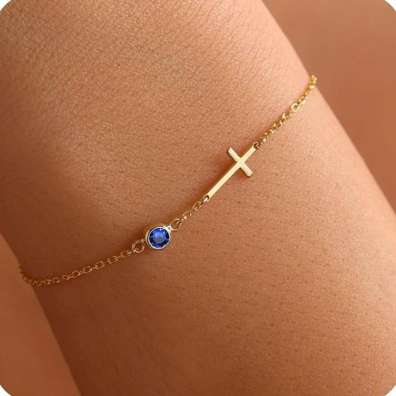 Elegant 18K Gold Plated Stainless Steel Cross Geometric Bracelet for Women