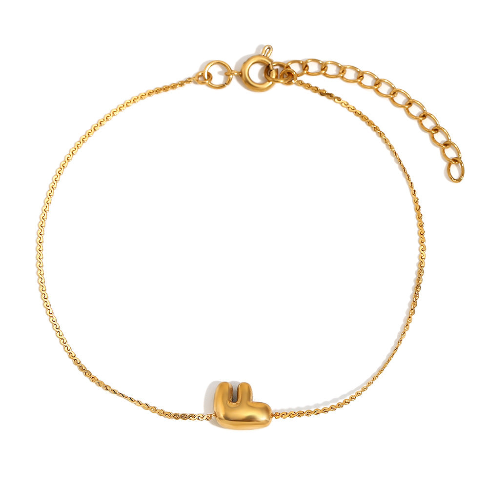 Pulsera de Burbujas para Mujer de Acero Inoxidable con Letra S Minimalista y Chapado en Oro de 18K