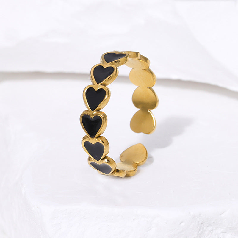 Anello da donna minimalista a forma di cuore in acciaio al titanio placcato oro 18 carati con fascia aperta regolabile
