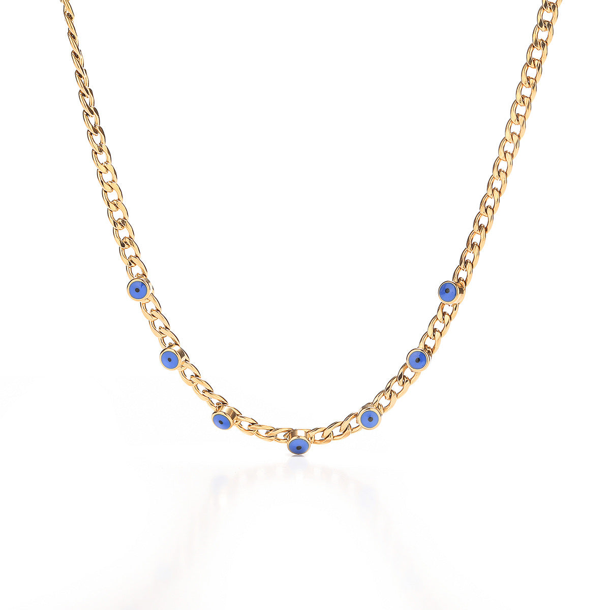 Minimalist Geometric Titanium Steel Necklace for Women with 18K Gold Plating and Enamel Eye Pendant