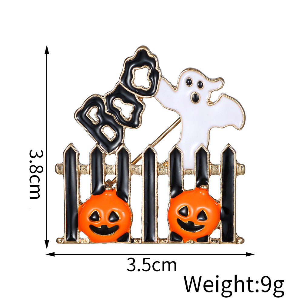 Geometric Drip Oil Plated Alloy Brooch with Christmas Pumpkin Reindeer Snowman Sleigh Ghost Apple Designs for Women