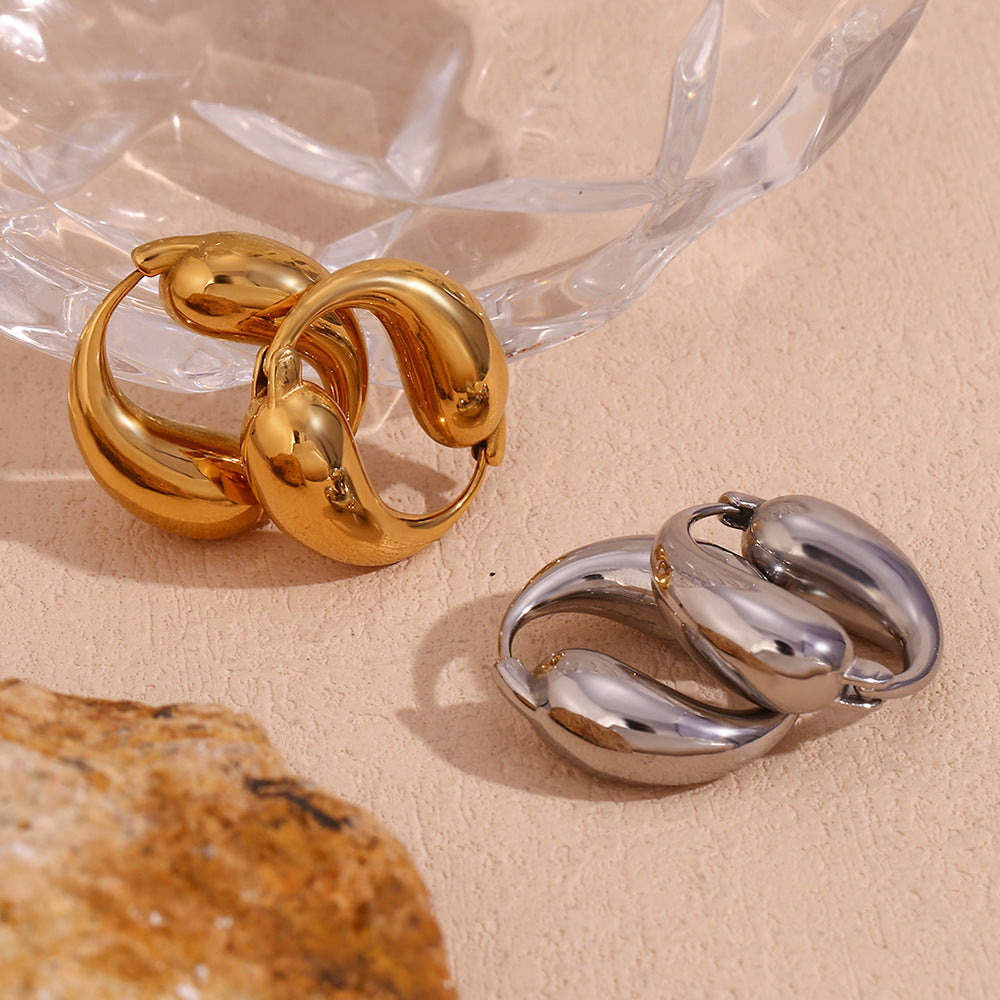 Orecchini a Cerchio Minimalisti Geometrici da Donna in Acciaio Inossidabile Placcato Oro 18K con Finitura Liscia