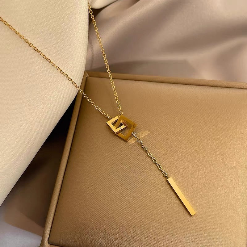 Minimalist Geometric Titanium Steel Pendant Necklace with Plated Finish O-Chain for Women