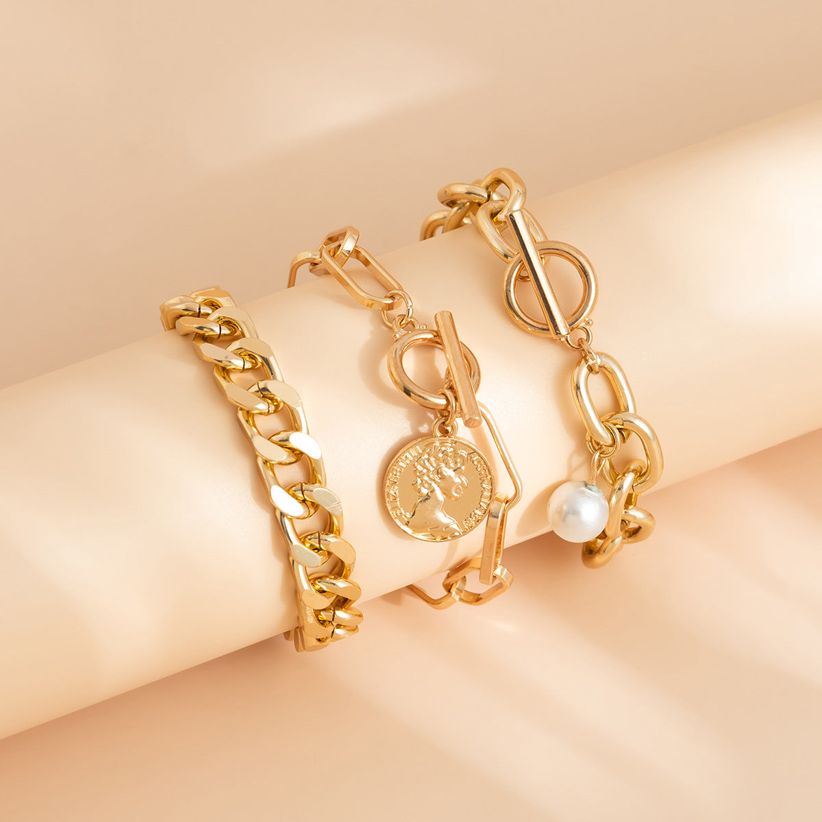 Retro Geometric Alloy Bracelet Set with Cross Chain and Tassel Accents for Women