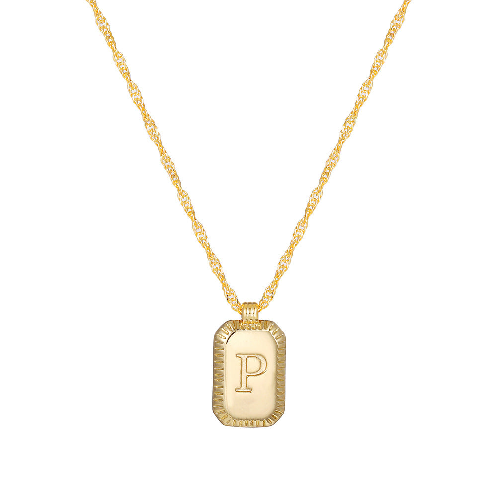 Sweet Gold Plated Brass Letter Geometric Titanium Steel Pendant Necklace for Women