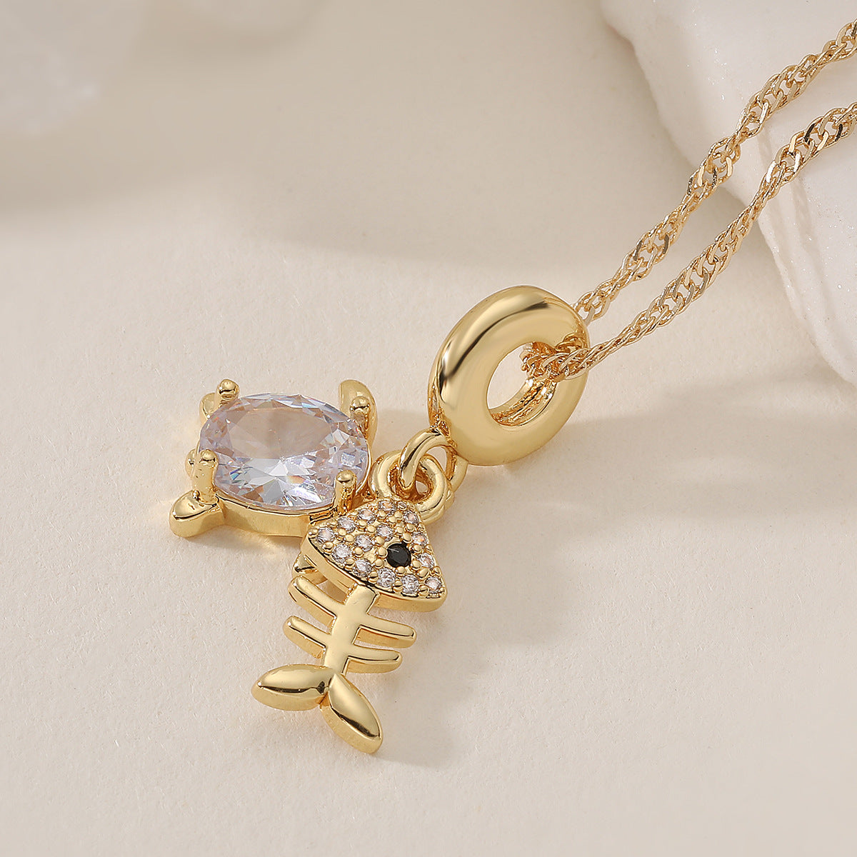 Minimalist Geometric Brass Gold Plated Cubic Zirconia Pendant Necklace for Women