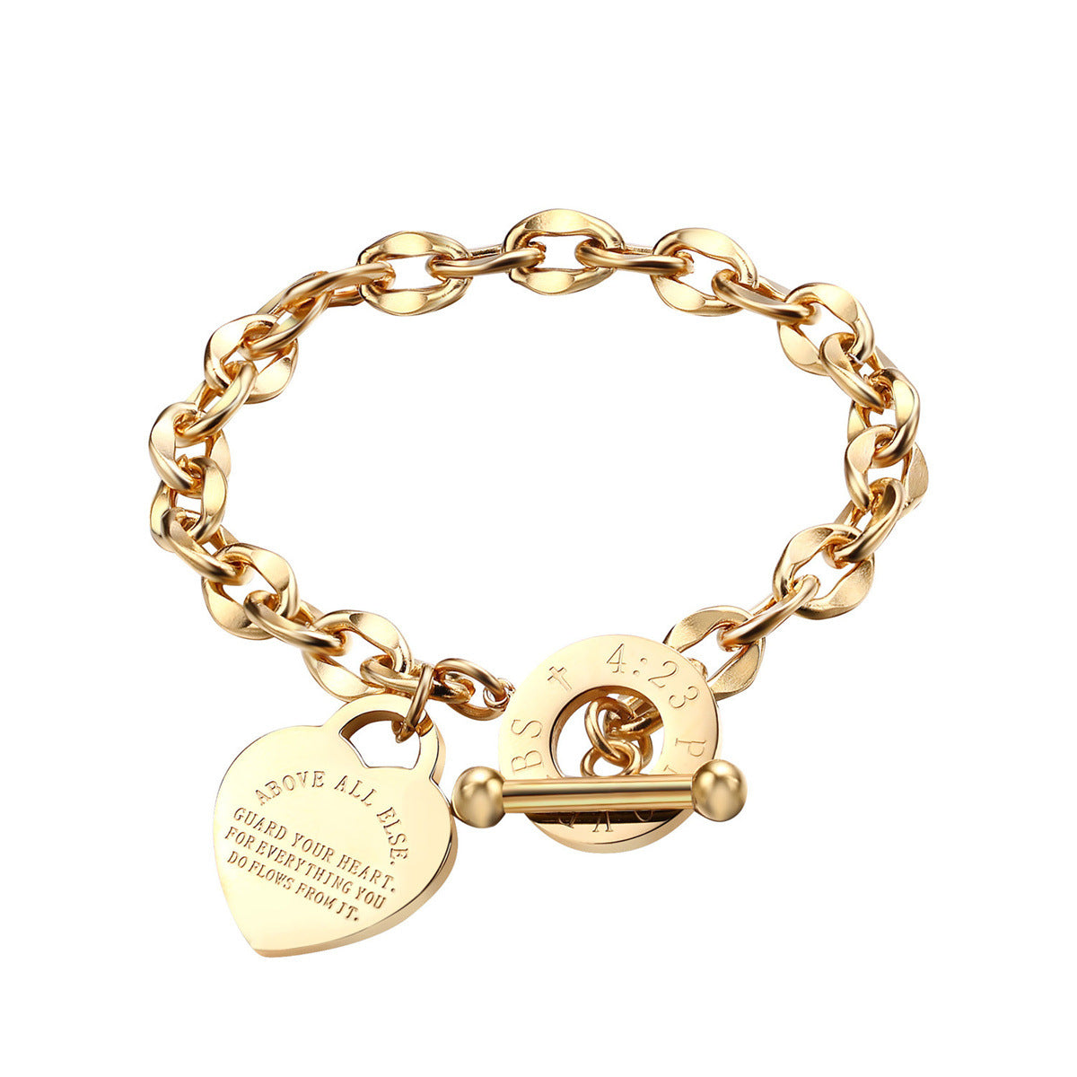 Minimalist Heart-Shaped Stainless Steel Bracelet with Plated Finish for Women, Fashionable Adjustable OT Clasp Design