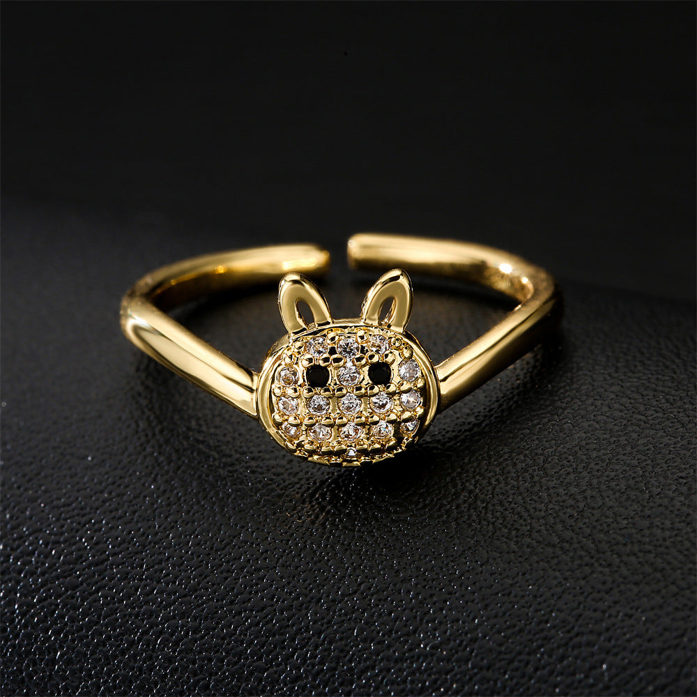Minimalist Geometric Animal Brass Gold Plated Ring with Cubic Zirconia for Women