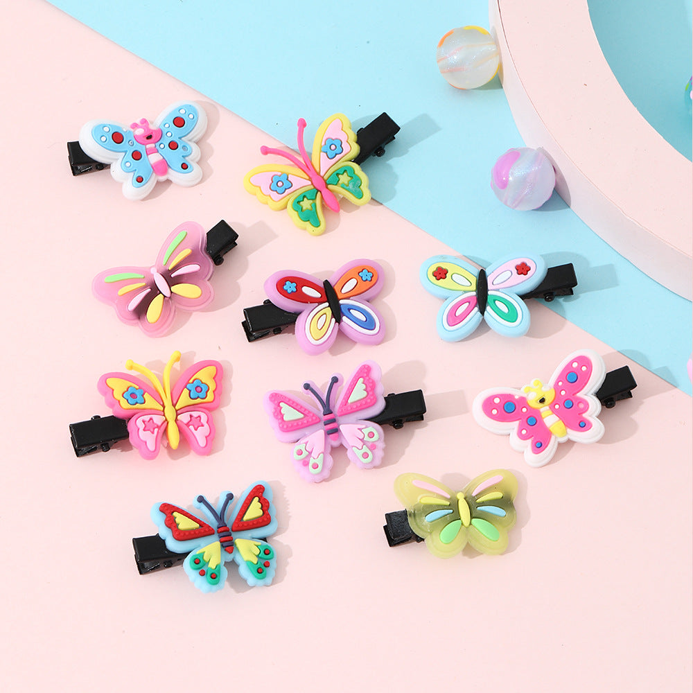 Cartoon Butterfly Bow Hair Clips Set for Kids Handmade Resin Hair Accessories with Mixed Designs