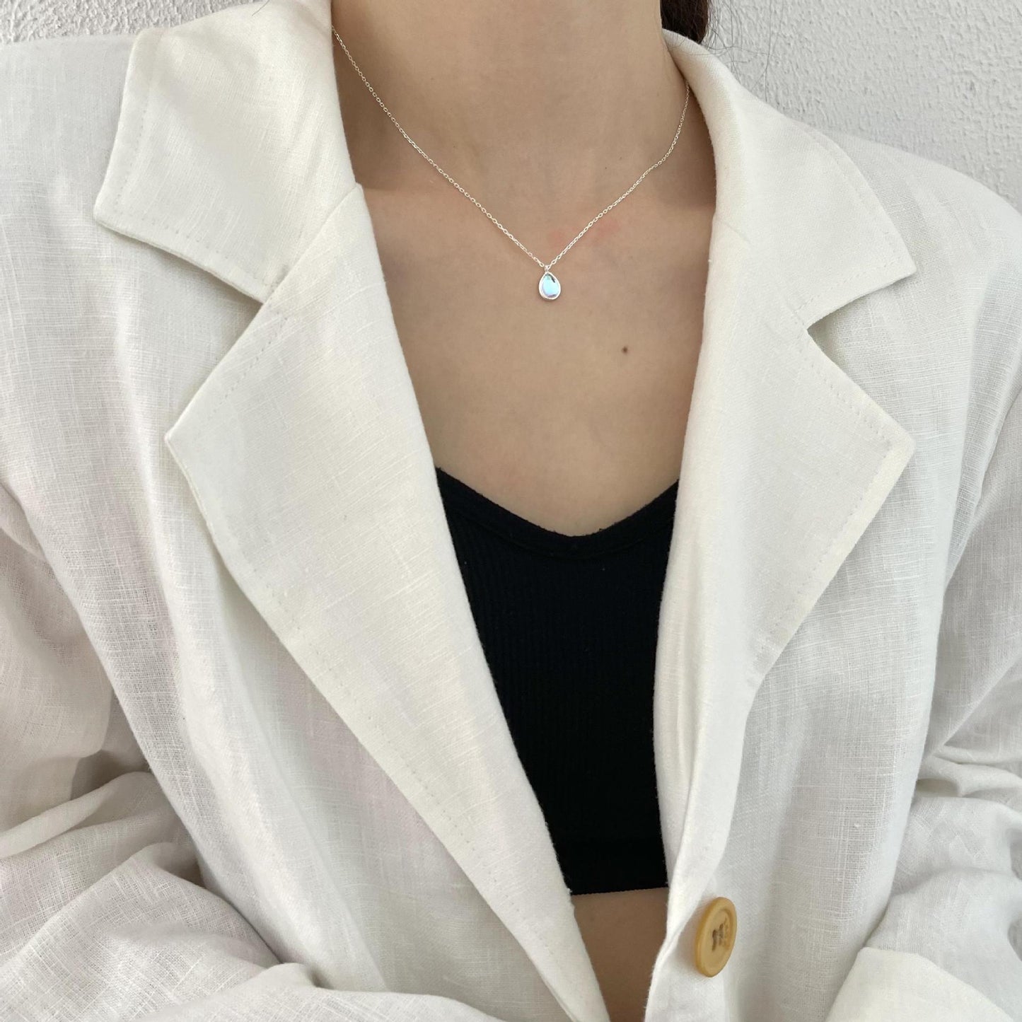 Minimalist Teardrop Pendant Necklace in 925 Sterling Silver with Gold Plating on Beaded Chain