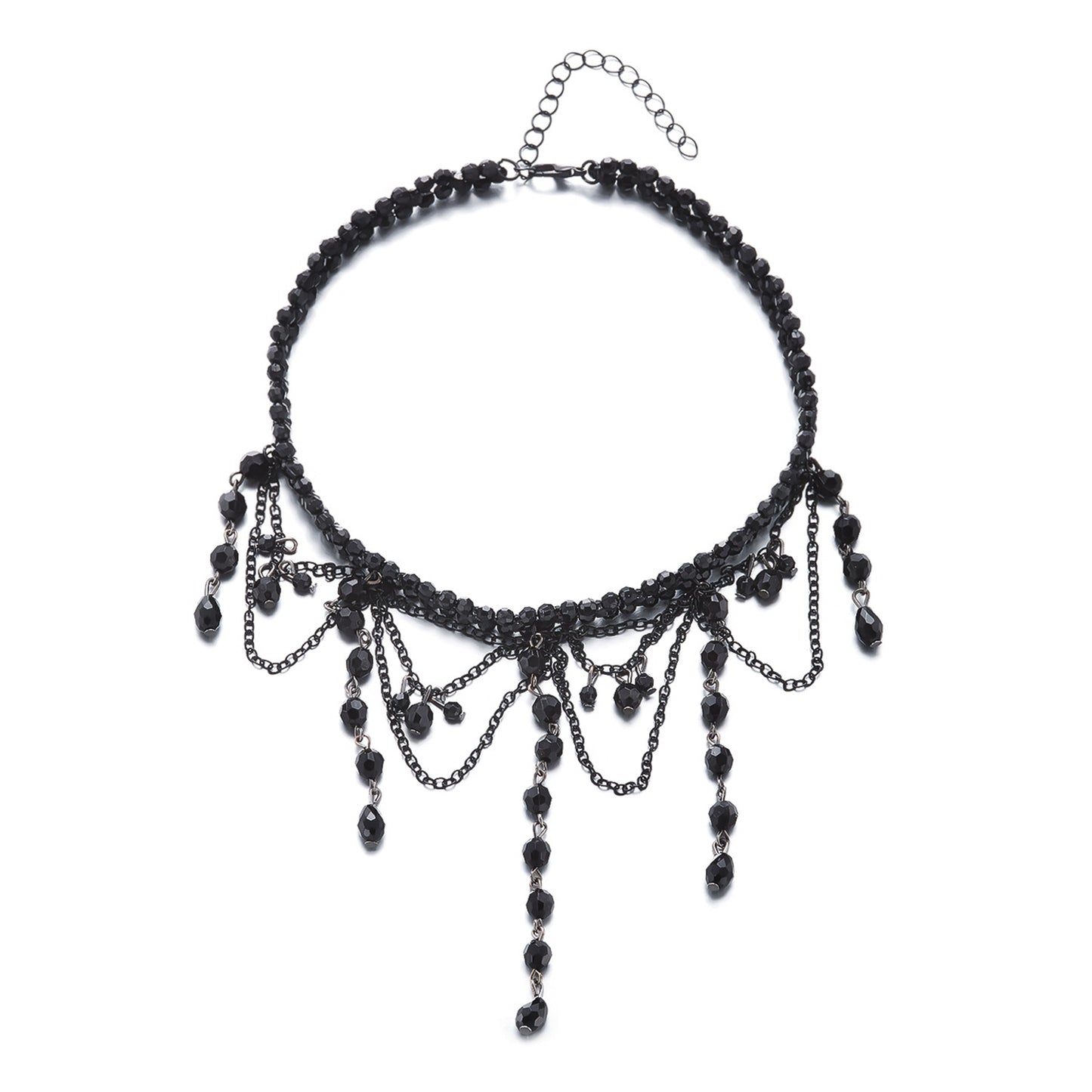 Collana pendente geometrica da donna stile gotico vintage scuro con perline di cristallo e dettagli fatti a mano