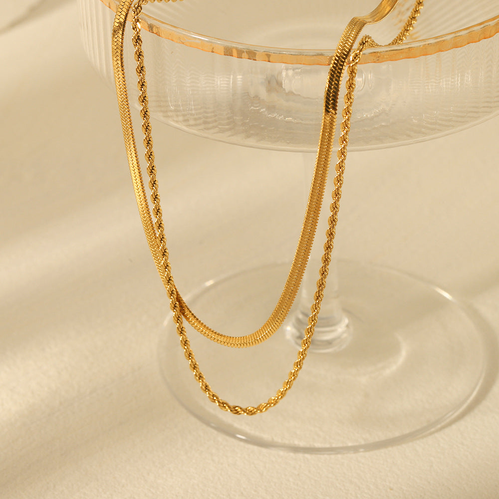 Minimalist Geometric Titanium Steel Multi-Layer Necklace for Women with Plated Finish Snake Chain and Linear Design