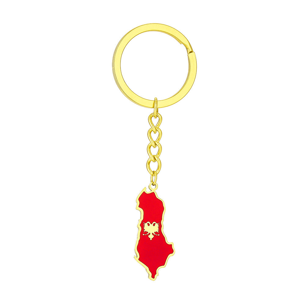 Llavero con diseño de águila de estilo étnico del mapa de Albania, de acero de titanio, accesorio unisex para recuerdo de viaje o regalo