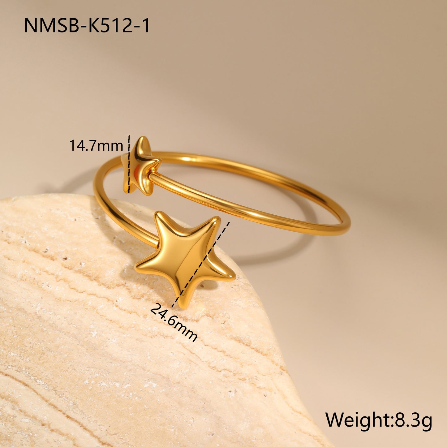 Bracciale da donna in acciaio inossidabile placcato oro 18 carati con cuori e stelle geometrici, alla moda per l'ufficio