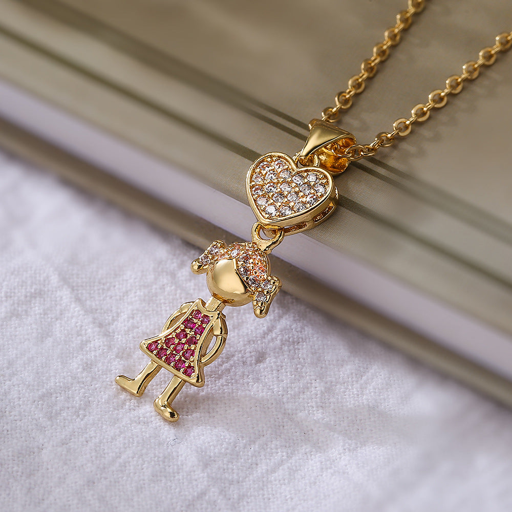 Minimalist Heart-Shaped Copper Pendant Necklace with Real Gold Plating and Zircon for Women