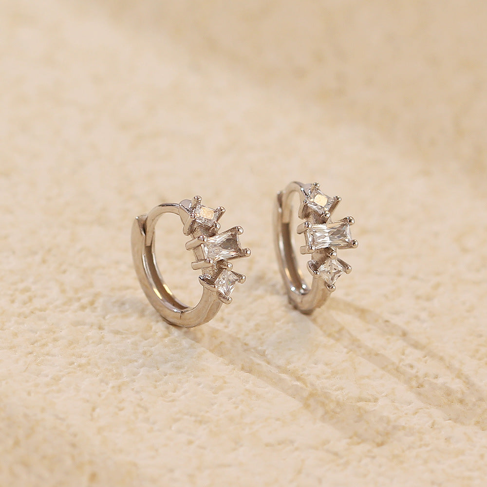 Elegant Minimalist 925 Sterling Silver Geometric Cubic Zirconia Earrings for Women