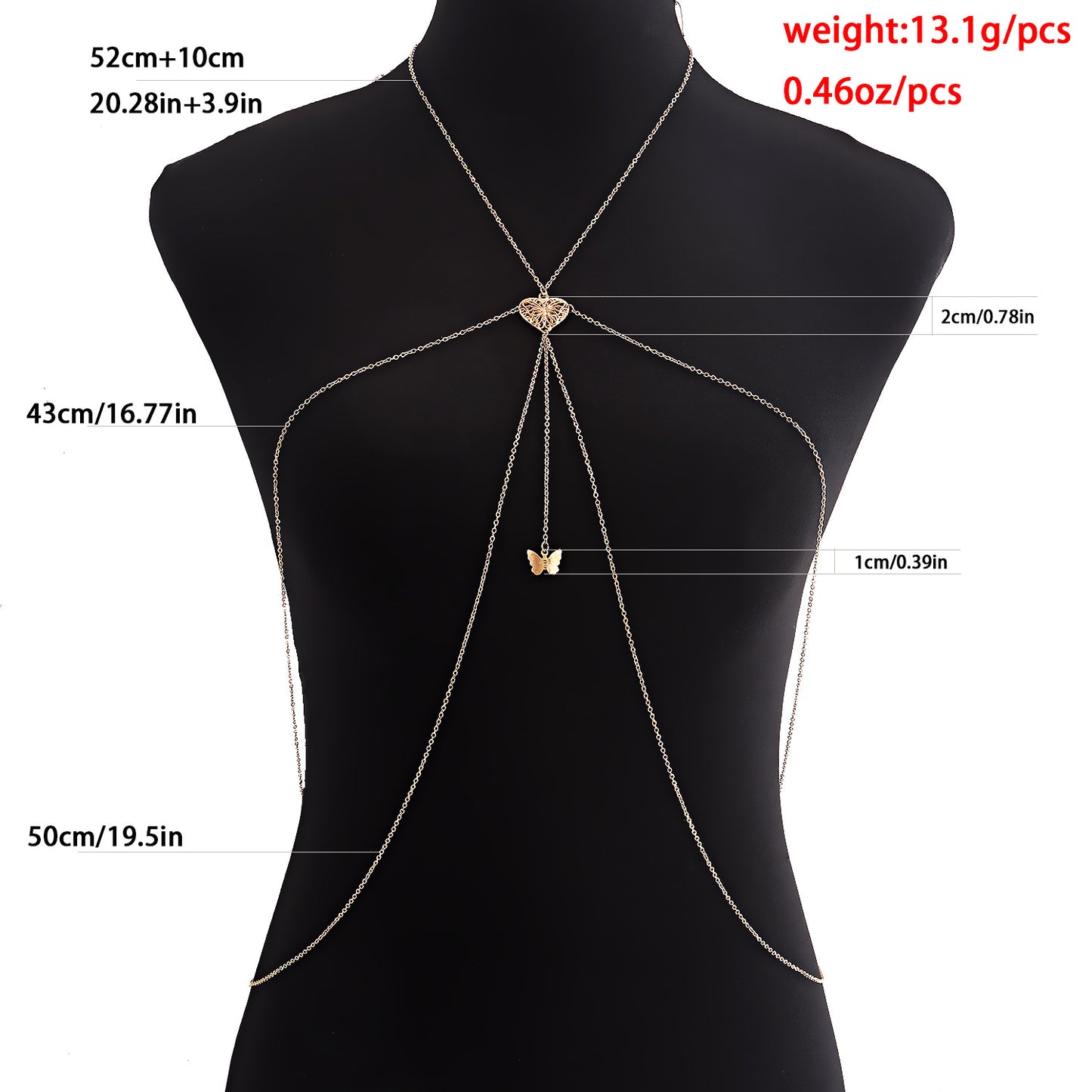 Geometric Hollow Butterfly Body Chain for Women in Alloy with Plated Finish
