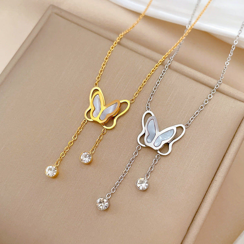 Butterfly Geometric Plated Titanium Steel Collar Chain Necklace for Women