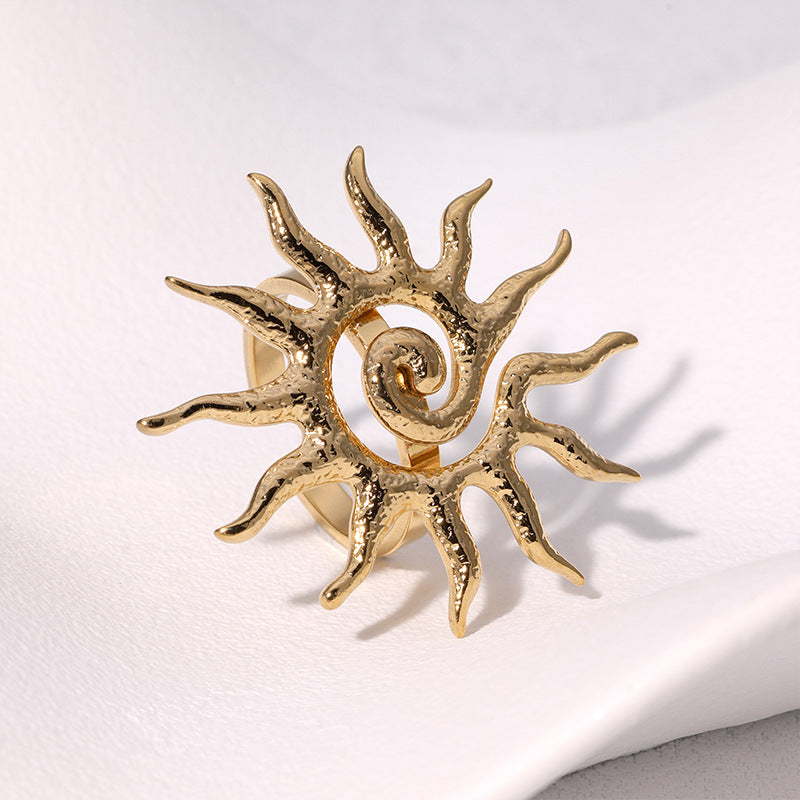 Minimalist Geometric Open Sun Ring in Stainless Steel with 18K Gold Plating for Women