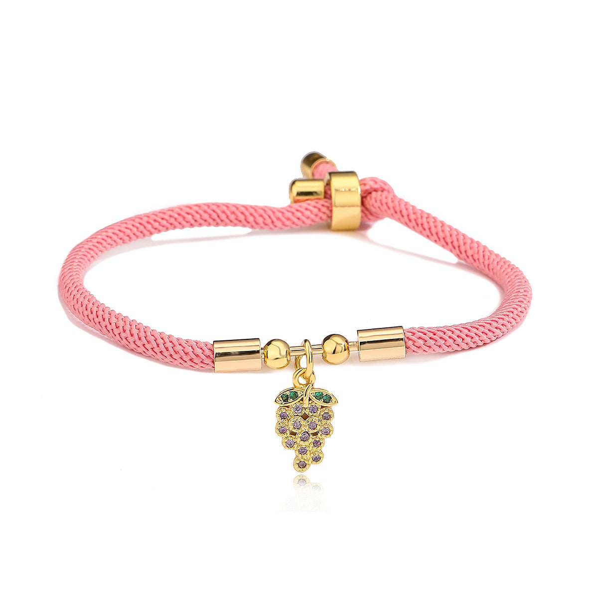 Geometric Pendant Adjustable Drawstring Bracelet for Women with Copper Base Plated in Real Gold and Micro-Paved Zirconia