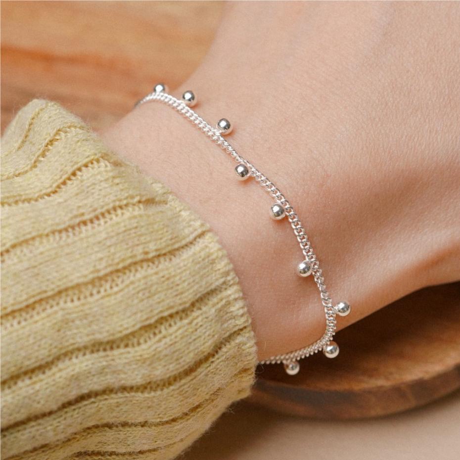 Minimalist Sweet 925 Sterling Silver Round Geometric Ball Chain Bracelet
