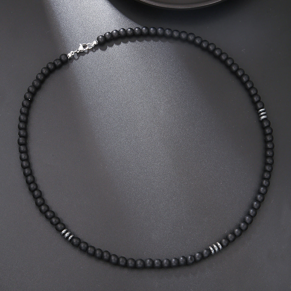 Bohemian Style Adjustable Braided Necklace with Obsidian Pendant Geometric Shape Natural Stone Men Women Unisex Jewelry