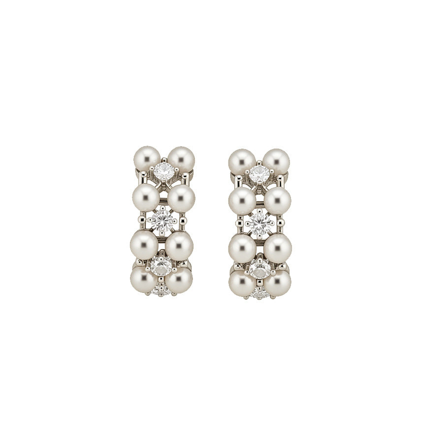 Orecchini a perno da donna a doppia falda a C in stile retrò francese elegante, con perle e intarsio in zircone