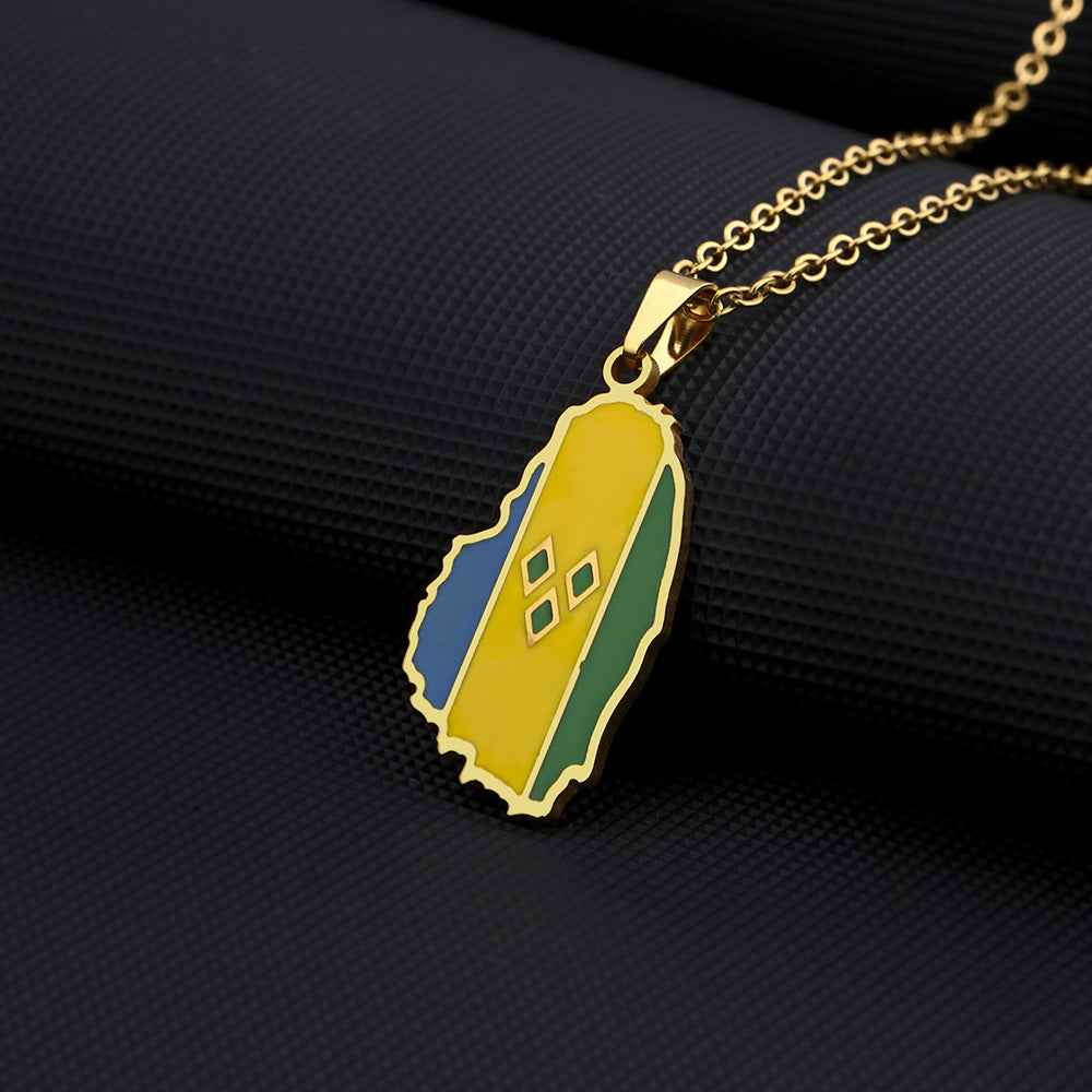 Collar Colgante de Mapa Geométrico de Acero Inoxidable con Dije de Acero de Titanio y Acabado Electrochapado para Uso Unisex