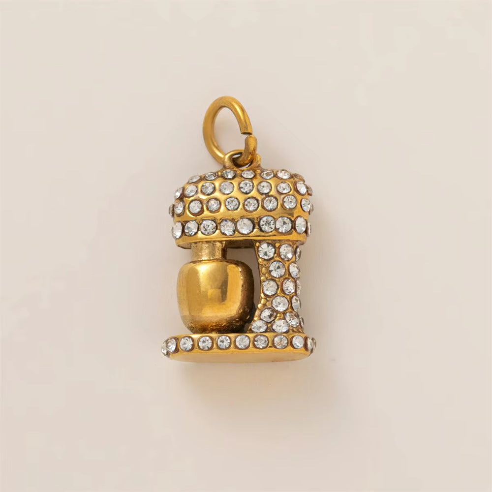 Colgante de barra con diseño de llave de acero inoxidable bañado en oro de 18 quilates de estilo vintage para mujer