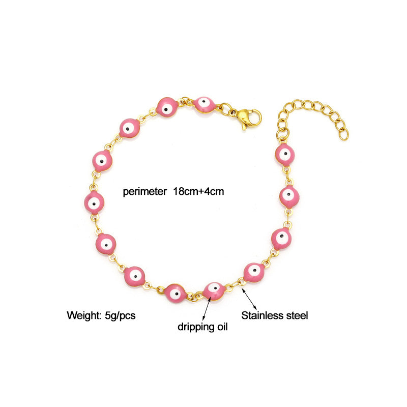 Bracciale alla moda in acciaio al titanio a forma di occhio per donna con smalto, gioielli dell'amicizia carini ed eleganti