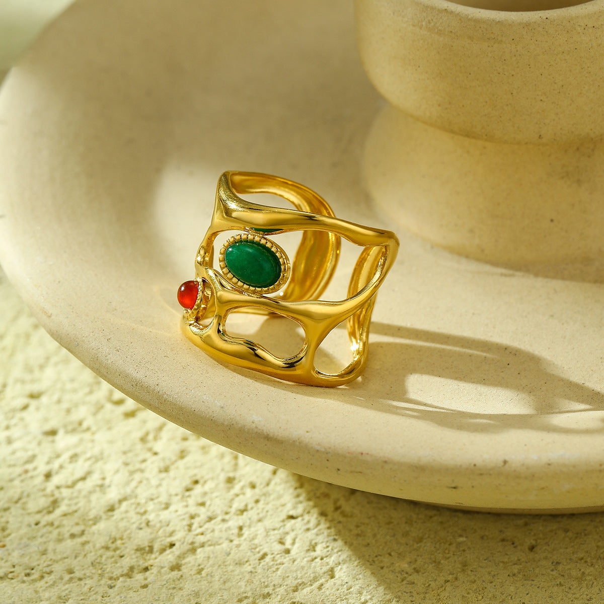 Anillo abierto minimalista de moda Morandi para mujer en acero inoxidable con acabado chapado