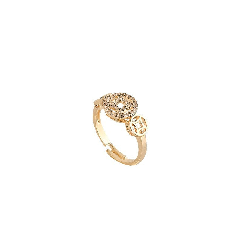 Minimalist Copper Ring with Plated Finish and Coin Design for Women, Adjustable Open Band Fashion Jewelry