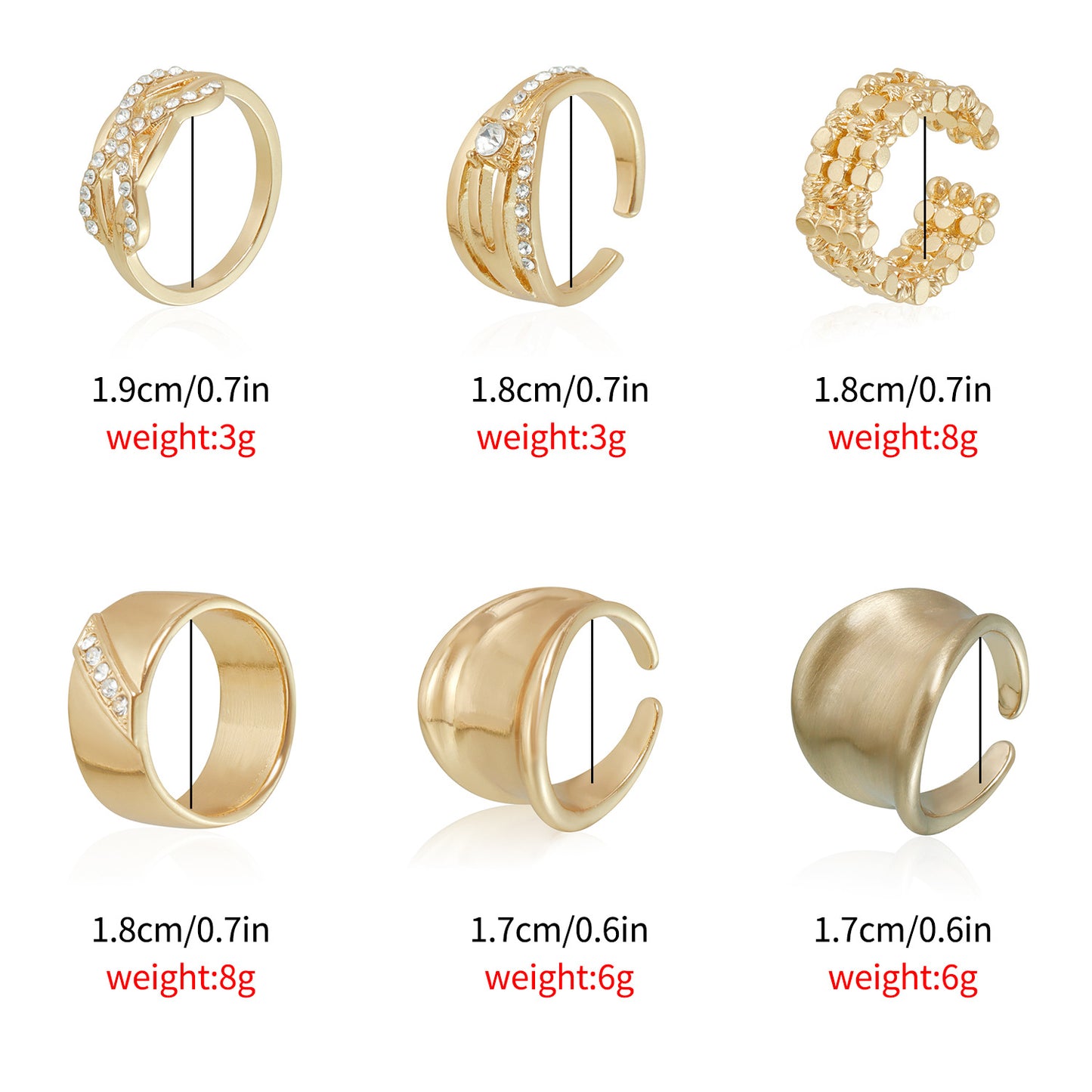 Minimalist Geometric Rhinestone Plated Alloy Adjustable Ring for Women