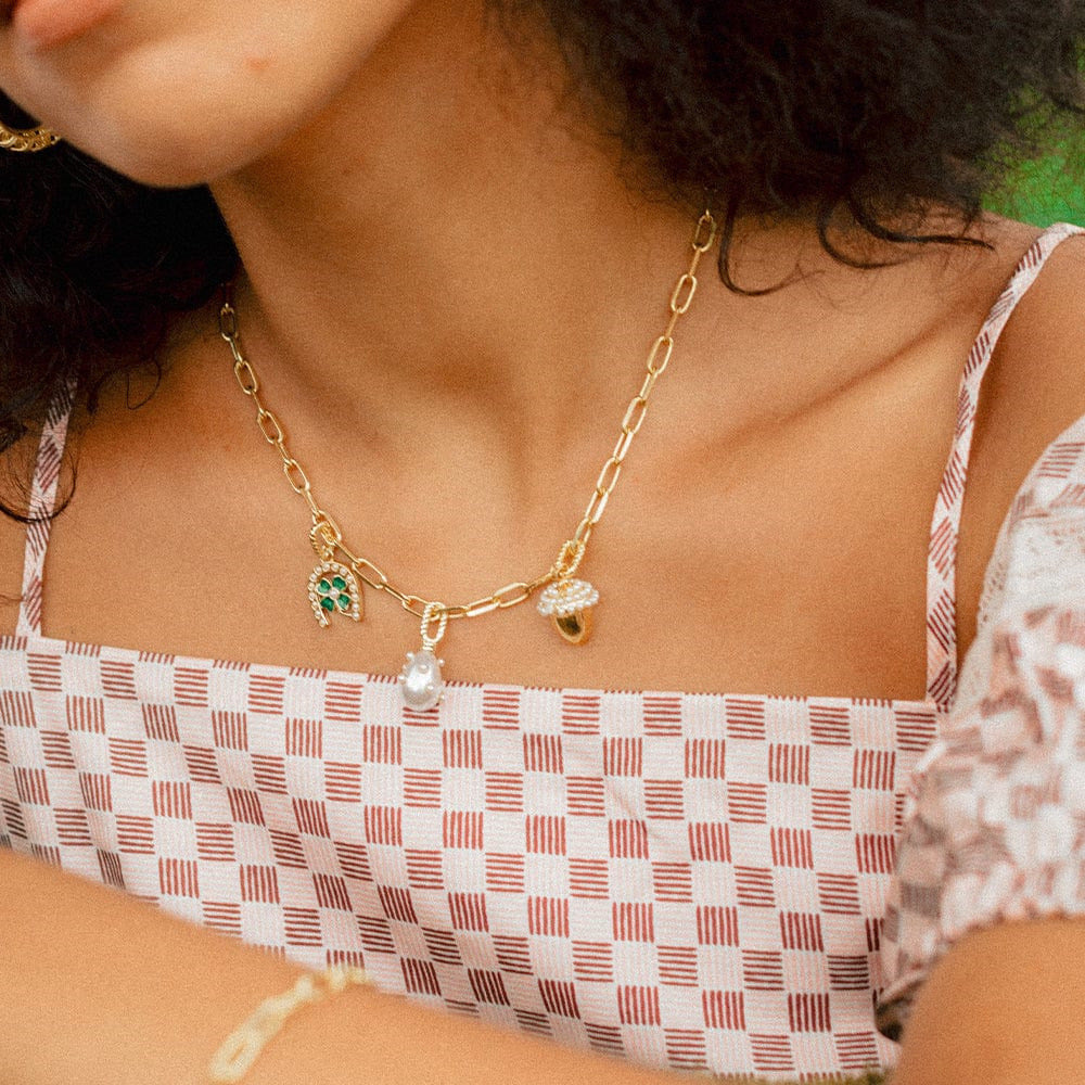 Heart Shape Brass Gemstone Inlay Necklace with Cable Chain for Women DIY Charm Bar