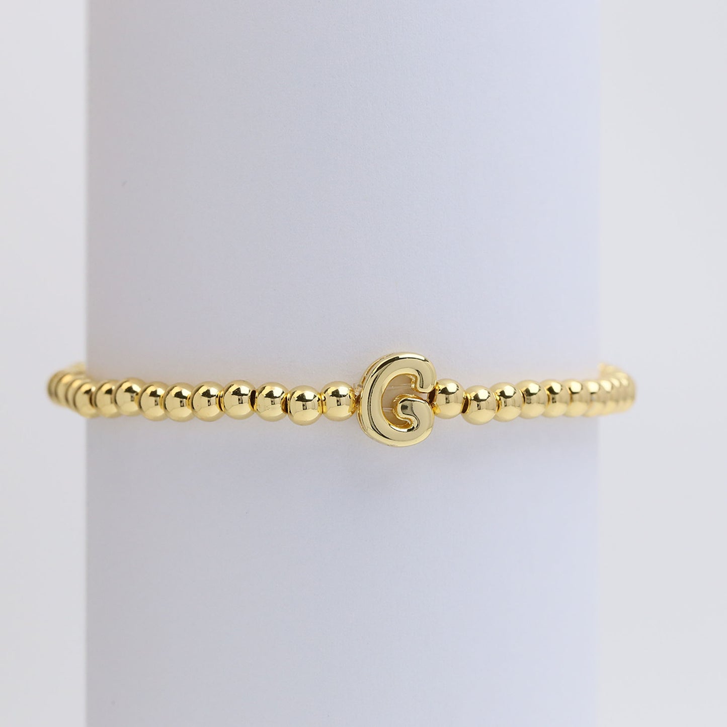 18K Gold Plated Brass Letter Hematite Bead Stretch Bracelet for Women