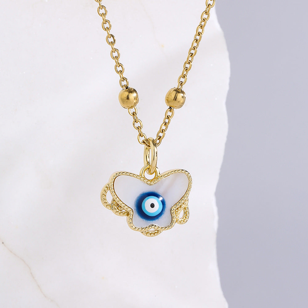Minimalist Butterfly-Shaped Pendant Necklace for Women in Copper with 18K Gold Plating and Enamel Finish