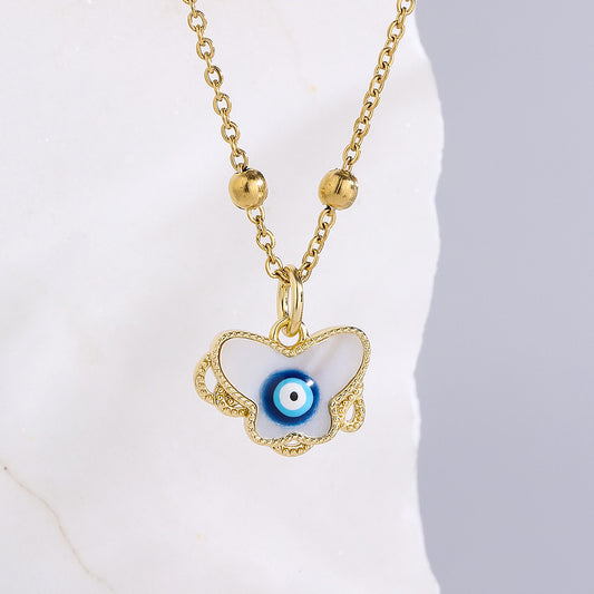 Collana Pendente a Forma di Farfalla Minimalista da Donna in Rame Placcato Oro 18K con Finitura a Smalto