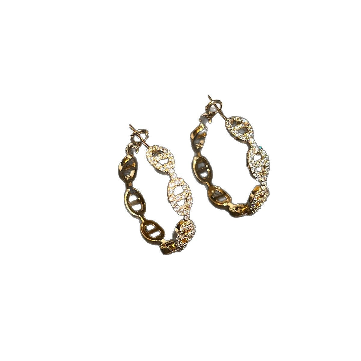 Luxury Geometric Pig Nose Stud Earrings for Women with Gold-Plated Copper Base and Full Zirconia Crystal Inlay on Hypoallergenic Silver Posts