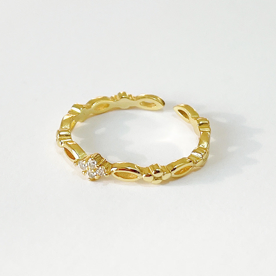 Minimalist 925 Sterling Silver Geometric Ring Gold Plated with Cubic Zirconia