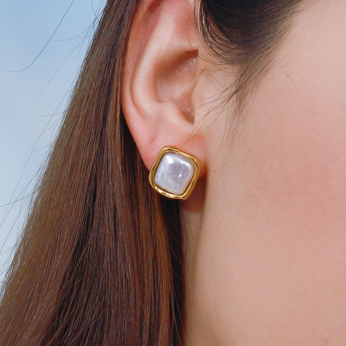 Elegant Geometric Pearl Inlay Stainless Steel Earrings with Titanium Steel Posts