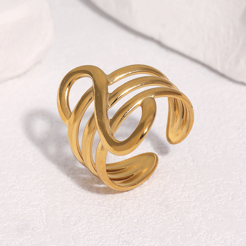 Minimalist Geometric Gold Plated Stainless Steel Open Ring for Women