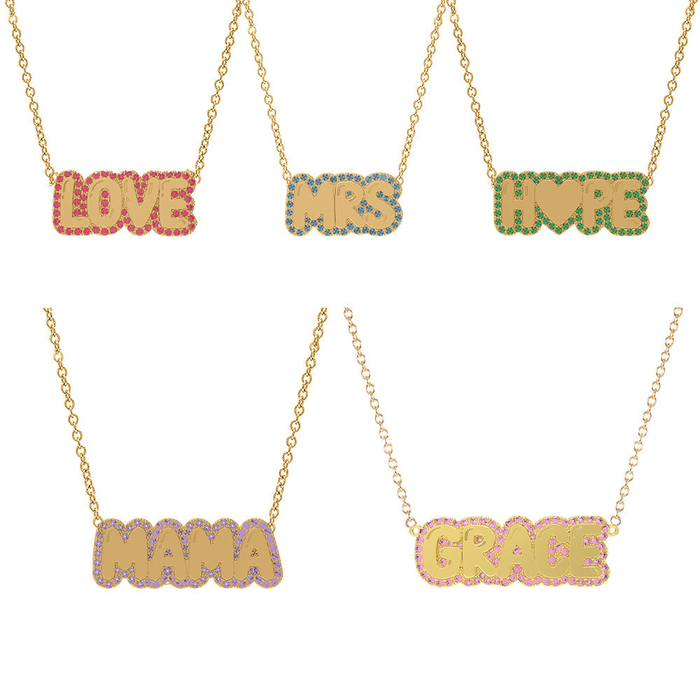 Fashionable Letter-Shaped Titanium Steel Necklace with Colorful Zircon Inlay for Women, Hypoallergenic and Tarnish-Resistant