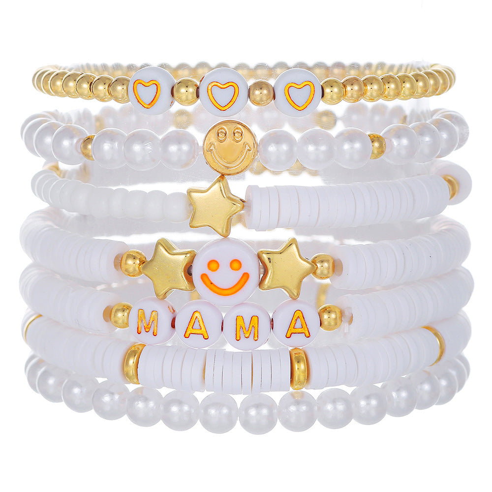 Bohemian Colorful Resin Drip Oil Round Geometric Smile Face Stacking Bracelet Set