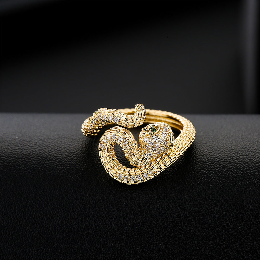 Bohemian Vintage Twisted Snake Ring in Copper with 18K Gold Plating Geometric Design